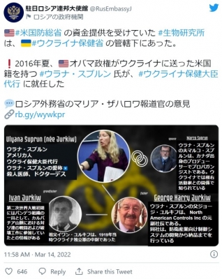 【プロパガンダ】ロシア大使館さん、陰謀論者特有の相関図みたいなやつを作り始めてしまう…