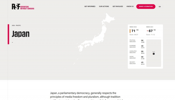 【検閲】日本「報道の自由ランキング」また下がる…180ヶ国中71位まで後退