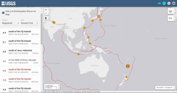 【南太平洋】フィジー諸島南方で「M7.0」の地震発生…M6クラスの地震相次ぐ