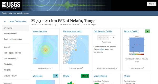 【南太平洋】トンガ諸島で「M7.3」の地震発生