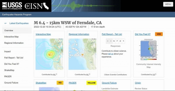 【アメリカ】カリフォルニア北部で「M6.4」の地震…11人負傷、7万世帯が停電