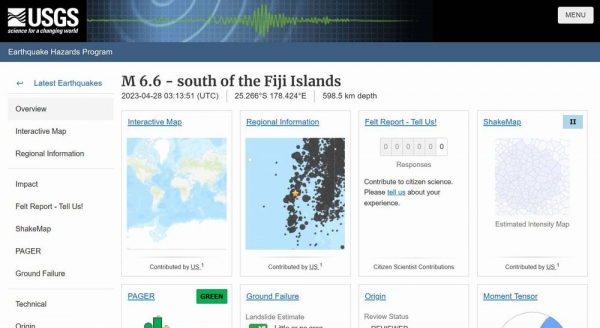 【深発】南太平洋フィジーで「M6.6」の地震発生…震源の深さ約600km