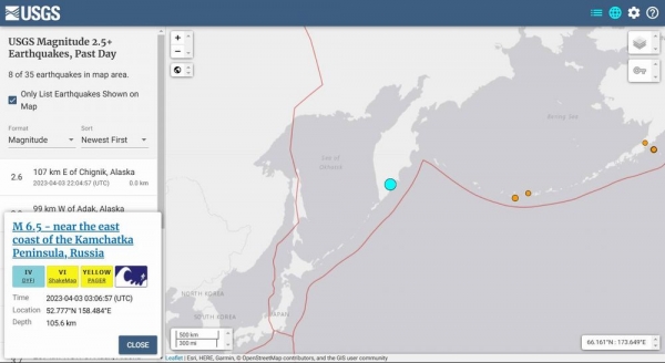 【海外】ロシア、カムチャッカ半島東海岸付近で「M6.5」の地震発生